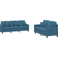 vidaXL sofasæt 2 dele med hynder velour blå