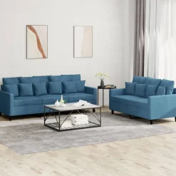 vidaXL sofasæt 2 dele med hynder velour blå