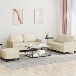 vidaXL sofasæt 3 dele med hynder kunstlæder Cremefarvet