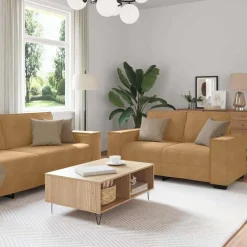 vidaXL sofasæt 3 dele med hynder velour brun