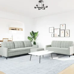 vidaXL sofasæt 3 dele med hynder velour lysegrå
