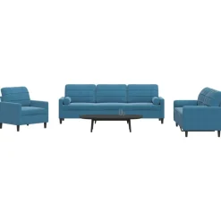 vidaXL sofasæt 3 dele med hynder og bolsterpuder velour blå