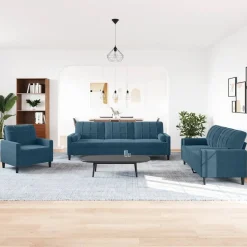 vidaXL sofasæt 3 dele med hynder og bolsterpuder velour blå