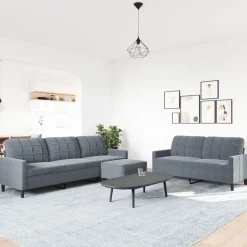 vidaXL sofasæt 3 dele med hynder velour mørkegrå