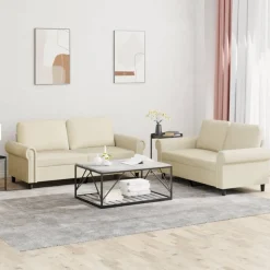 vidaXL sofasæt 2 dele med hynder kunstlæder Cremefarvet