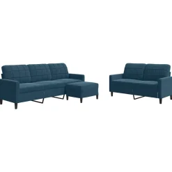 vidaXL sofasæt 3 dele med hynder velour blå