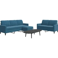 vidaXL sofasæt 3 dele med hynder velour blå