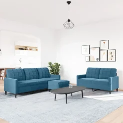 vidaXL sofasæt 3 dele med hynder velour blå
