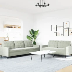 vidaXL sofasæt 2 dele med hynder velour lysegrå