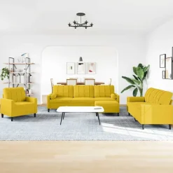 vidaXL sofasæt 4 dele med hynder og bolsterpuder velour gul