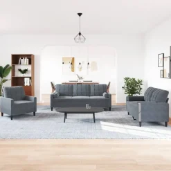 vidaXL sofasæt 3 dele med hynder og bolsterpuder velour mørkegrå