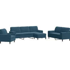 vidaXL sofasæt 4 dele med hynder og bolsterpuder velour blå