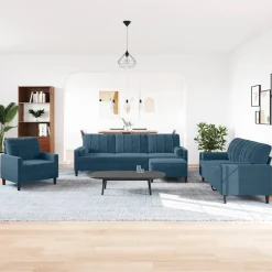 vidaXL sofasæt 4 dele med hynder og bolsterpuder velour blå