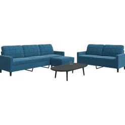 vidaXL sofasæt 3 dele med hynder velour blå