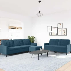 vidaXL sofasæt 3 dele med hynder velour blå