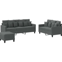 vidaXL sofasæt 3 dele med hynder stof mørkegrå
