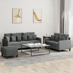 vidaXL sofasæt 3 dele med hynder stof mørkegrå