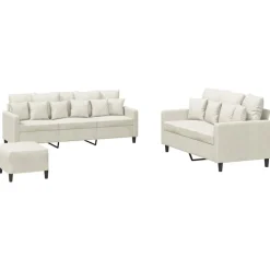 vidaXL sofasæt 3 dele med hynder velour cremefarvet