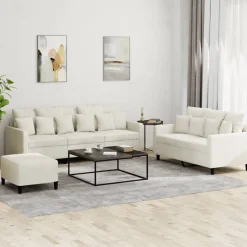 vidaXL sofasæt 3 dele med hynder velour cremefarvet