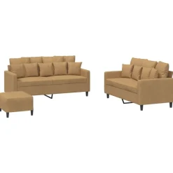 vidaXL sofasæt 3 dele med hynder velour brun