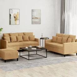 vidaXL sofasæt 3 dele med hynder velour brun