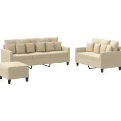 vidaXL sofasæt 3 dele med hynder stof cremefarvet