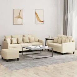 vidaXL sofasæt 3 dele med hynder stof cremefarvet