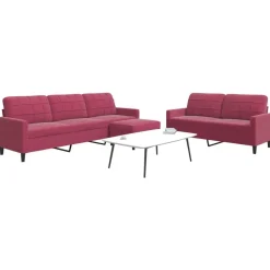 vidaXL sofasæt 2 dele med hynder velour vinrød
