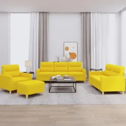 vidaXL sofasæt 4 dele med hynder stof lysegul