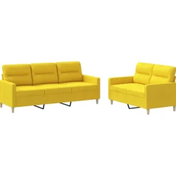vidaXL sofasæt 2 dele med hynder stof lysegul