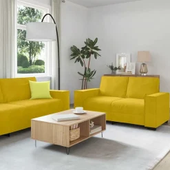 vidaXL sofasæt 3 dele med hynder velour gul