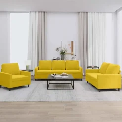 vidaXL sofasæt 3 dele med hynder velour gul