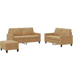 vidaXL sofasæt 3 dele med hynder velour brun