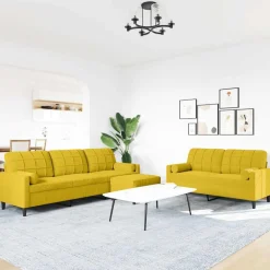 vidaXL sofasæt 3 dele med hynder og bolsterpuder velour gul
