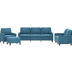 vidaXL sofasæt 4 dele med hynder velour blå