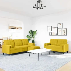 vidaXL sofasæt 3 dele med hynder og bolsterpuder velour gul
