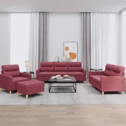 vidaXL sofasæt 4 dele med hynder stof vinrød