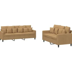 vidaXL sofasæt 2 dele med hynder velour brun