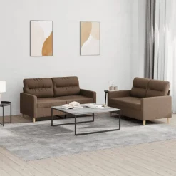 vidaXL sofasæt 2 dele med hynder stof brun