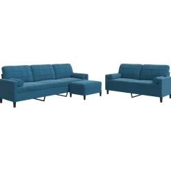 vidaXL sofasæt 3 dele med hynder og bolsterpuder velour blå