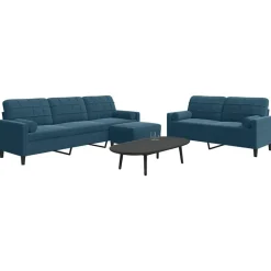 vidaXL sofasæt 3 dele med hynder og bolsterpuder velour blå