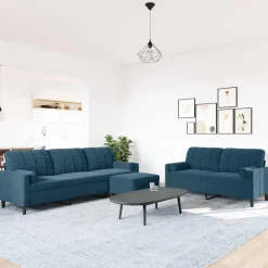 vidaXL sofasæt 3 dele med hynder og bolsterpuder velour blå