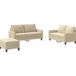 vidaXL sofasæt 3 dele med hynder stof cremefarvet