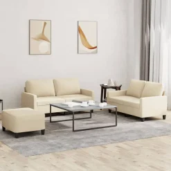 vidaXL sofasæt 3 dele med hynder stof cremefarvet