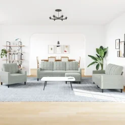 vidaXL sofasæt 4 dele med hynder velour lysegrå