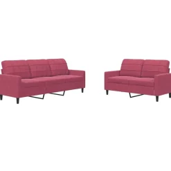 vidaXL sofasæt 2 dele med hynder velour vinrød