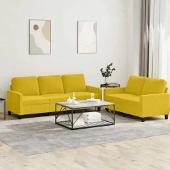 vidaXL sofasæt 2 dele med hynder velour gul