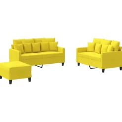 vidaXL sofasæt 3 dele med hynder stof lysegul
