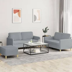 vidaXL sofasæt 3 dele med hynder stof lysegrå
