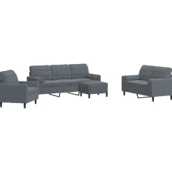 vidaXL sofasæt 4 dele med hynder og bolsterpuder velour mørkegrå